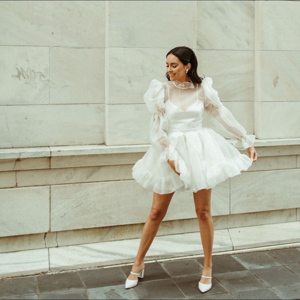 Ivory Puff Sleeve Mini Dress Mini Caspian